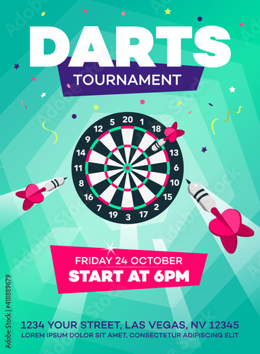 Modern darts tournament poster invitation template. Easy to use for your local club competition. photo