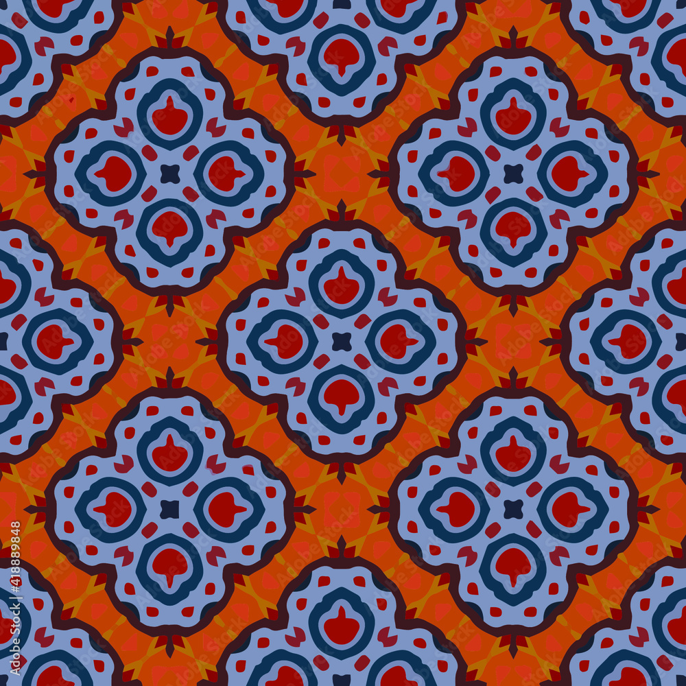  Seamless pattern with symmetric geometric ornament.
