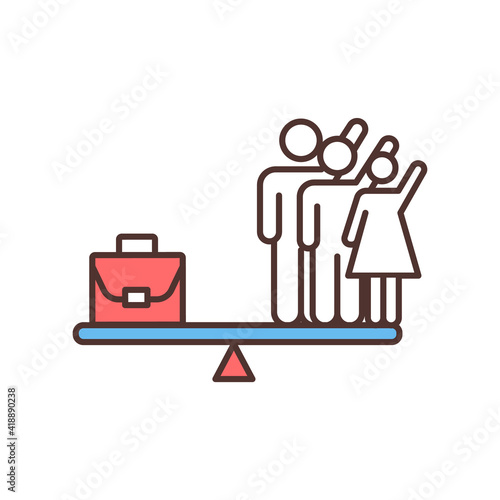 Harmony between work and personal life RGB color icon. Prioritising time. Work-life balance improvement. Plotting personal time. Separating private and professional lives. Isolated vector illustration