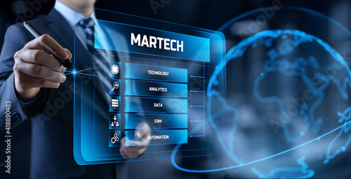 Martech marketing technology concept on virtual screen interface. photo