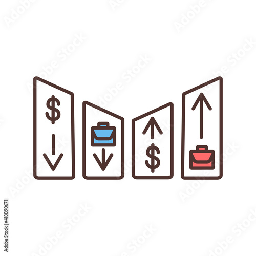 Cyclical unemployment RGB color icon. Job demand recessions and decline. Business cycle. Outcomes from economic upturn and downturn. Unemployed workers number changes. Isolated vector illustration