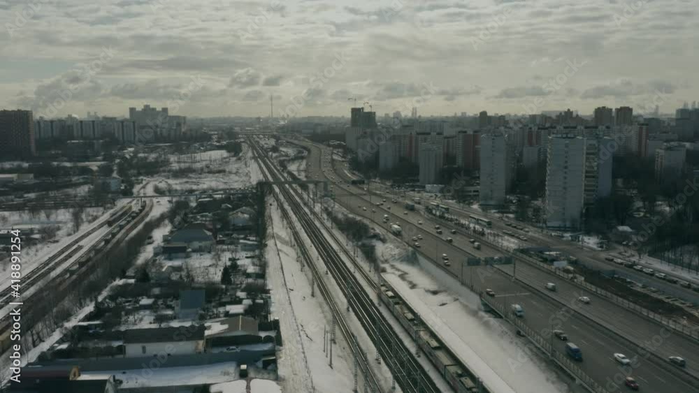 Aerial view of a new modern urban highway in the north of Moscow, Russia Aerial view of a new modern urban highway in the north of Moscow, Russia