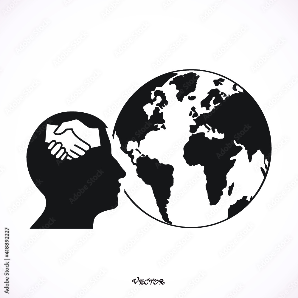 design icon with human head handshake and globe planet. design icon with human head handshake and globe planet.