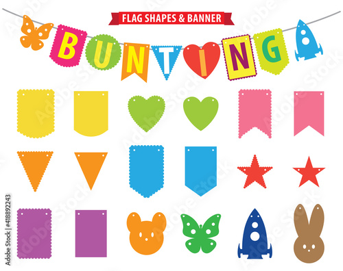 Colorful Vector Flag Shapes for Bunting Banner and Garlands. Perfect cut file for birthday celebrations and party decorations.