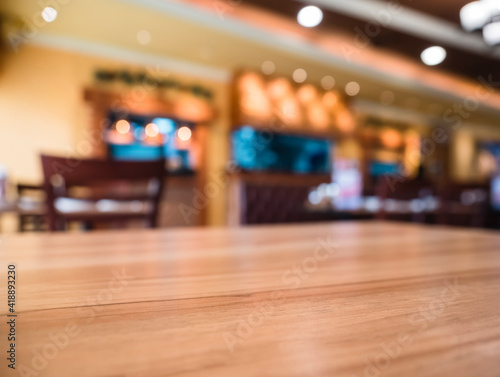 Table top wooden Counter Blur Restaurant Shop interior background