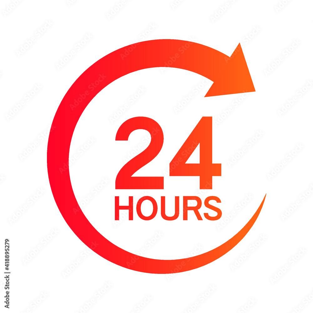 Twenty four hour with arrow loop icon, 24 hours cyclic sign, Opened order execution or delivery, All day business and service, Vector design illustration Twenty four hour with arrow loop icon, 24 hours cyclic sign, Opened order execution or delivery, All day business and service, Vector design illustration