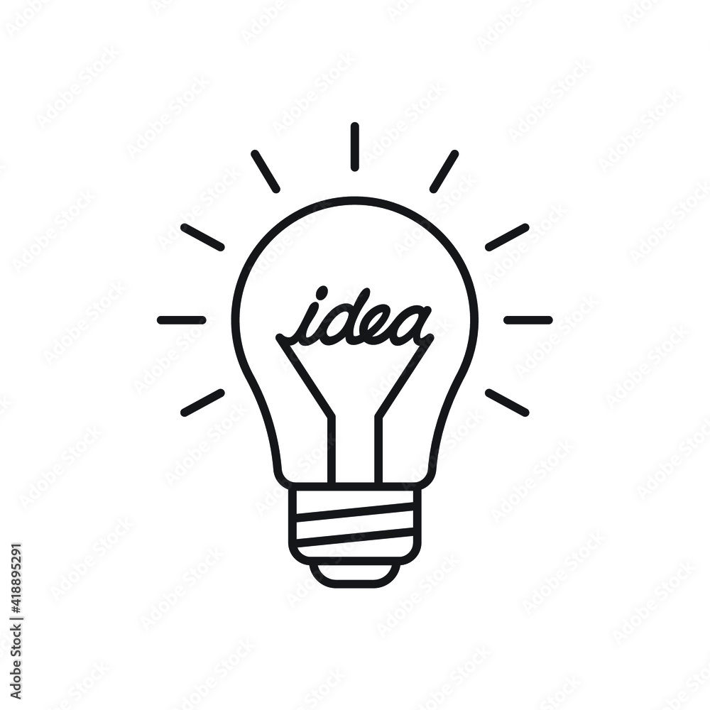 Light bulb with idea word icon, Creative thinking and inspiration concept, Lighting electric lamp shine, Vector illustration Light bulb with idea word icon, Creative thinking and inspiration concept, Lighting electric lamp shine, Vector illustration