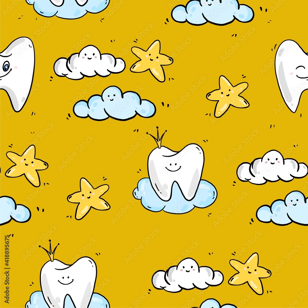Tooth teeth medicine teeth fairy teeth magic dentist cloud star baby