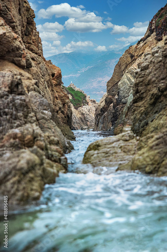 California nature - landscape, beautiful cove with rocks on the seaside in Garrapata State Park. County Monterey, California, USA. Long exposure photo.
