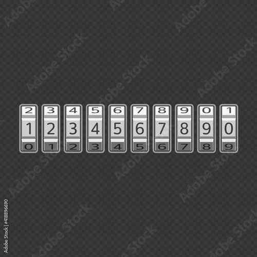 Combination, number code Lock. Vector illustration of a combination lock set with all ten numbers. Protection, security concept. Keypad entry. Realistic style.