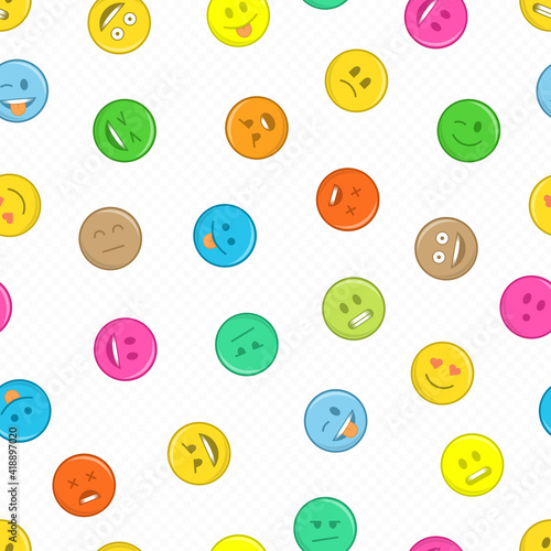 Seamless pattern with faces emotions. Smiling face texture template. Modern smileys for textiles, interior design, for book design, website Background.