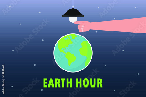 Earth hour vector concept: Hand of people switch off the lamp for earth hour