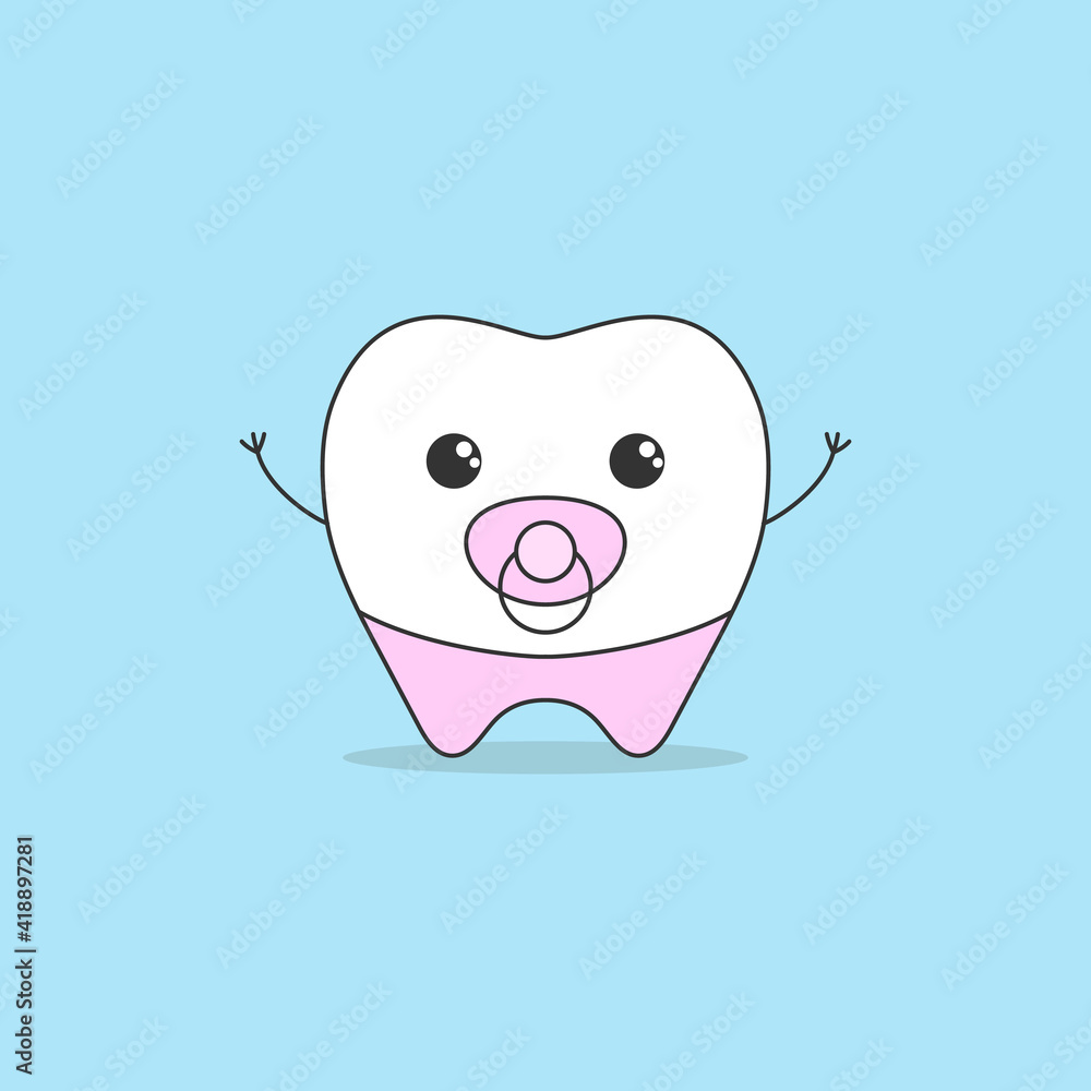 Baby tooth cute cartoon character symbol first teeth flat vector illustration. Baby tooth cute cartoon character symbol first teeth flat vector illustration.