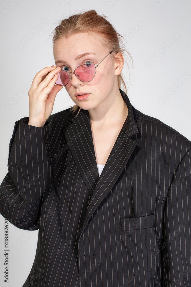 White european young woman isolated on gray White european young woman isolated on gray