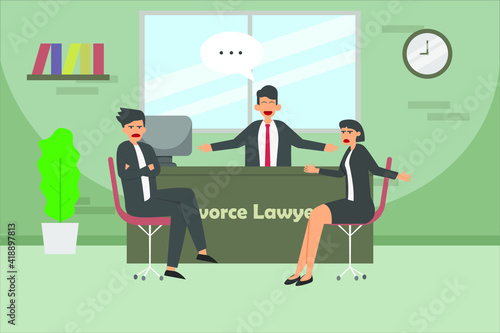 Married couple quarreling in the divorce lawyer office. Divorce vector concept