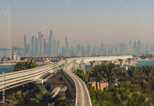 skyline of Dubai from monorail