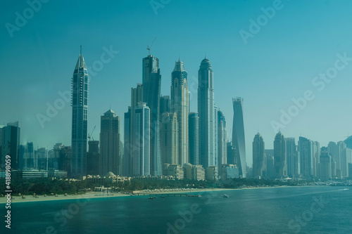 skyline of Dubai from monorail