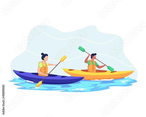 Canvas Print Couple kayaking together illustration