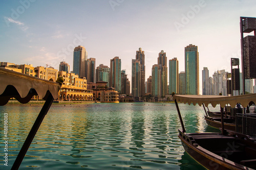 skyline of Dubai from the base of Burj Khalifa