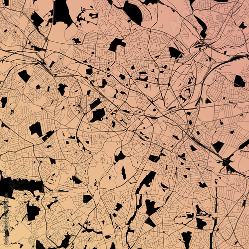 Birmingham, West Midlands, United Kingdom (GBR) - Urban vector city map with parks, rail and roads, highways, minimalist town plan design poster, city center, downtown, transit network