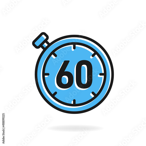 60-second timer clock icon flat design isolated on white background. Vector illustration