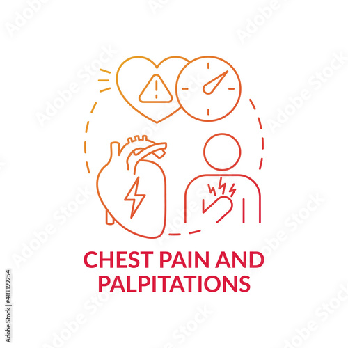 Chest pain and palpitations concept icon. Symptoms of long coronavirus idea thin line illustration. Results of several disease. Covid-19 and temperature. Vector isolated outline RGB color drawing