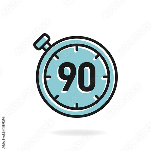 90-second timer clock icon flat design isolated on white background. Vector illustration