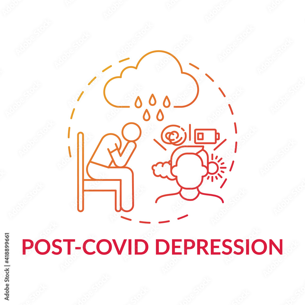 Post-covid depression concept icon. Problems with mental health idea thin line illustration. Post-traumatic stress disorder. Pandemic and coronavirus. Vector isolated outline RGB color drawing