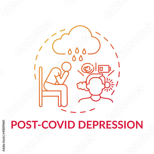 Post-covid depression concept icon. Problems with mental health idea thin line illustration. Post-traumatic stress disorder. Pandemic and coronavirus. Vector isolated outline RGB color drawing