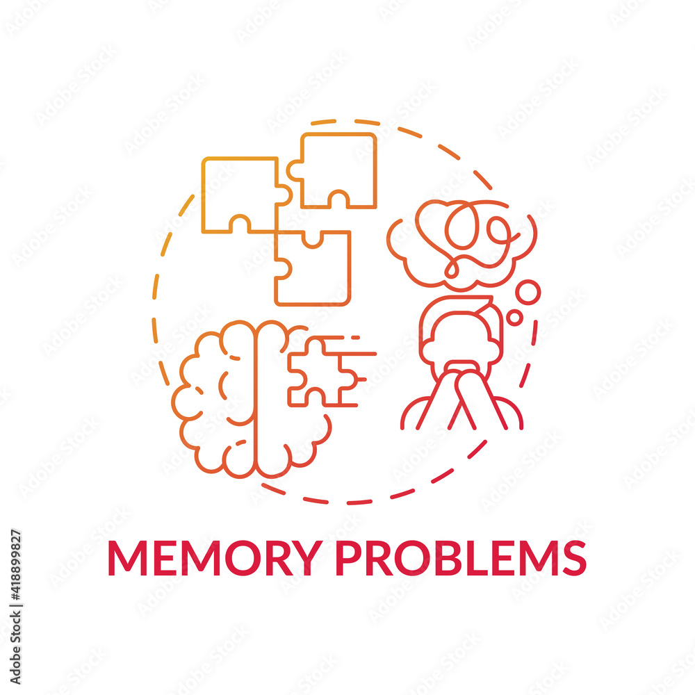 Memory problems concept icon. Memory loss and confusion idea thin line illustration. Results of sever infection. Respiratory virus and amnesia. Vector isolated outline RGB color drawing Memory problems concept icon. Memory loss and confusion idea thin line illustration. Results of sever infection. Respiratory virus and amnesia. Vector isolated outline RGB color drawing