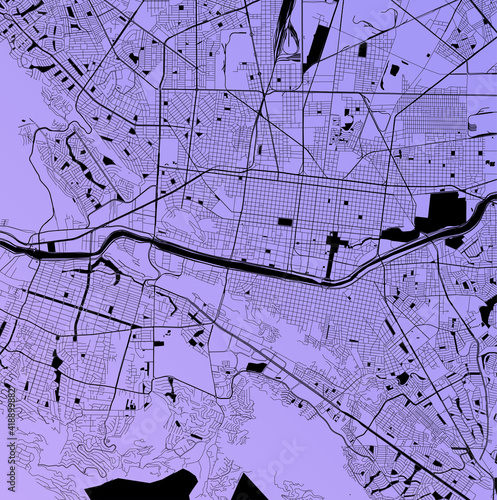 Monterrey, Mexico (MEX) - Urban vector city map with parks, rail and roads, highways, minimalist town plan design poster, city center, downtown, transit network, gradient blueprint