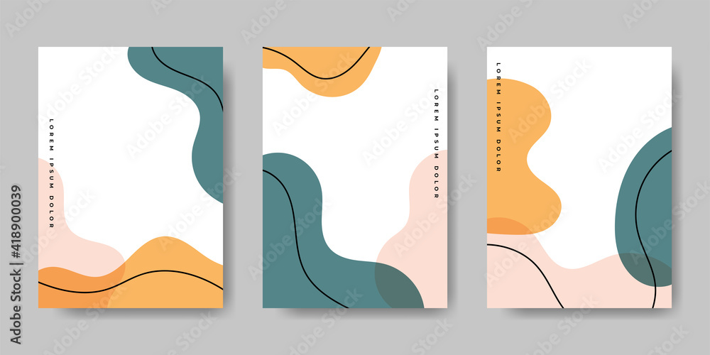 A collection of three abstract backgrounds. Hand drawing various shapes and doodle objects. Trendy modern contemporary vector illustration. Every background is isolated. Pastel color
