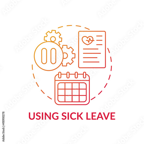 Using sick leave concept icon. Health needs with payments idea thin line illustration. Employees working network at home. Quarantine and telework. Vector isolated outline RGB color drawing
