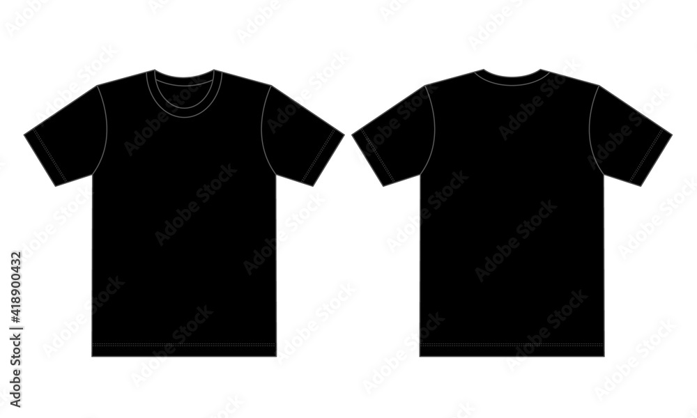 Flat Blank Black T-Shirt Vector for Template.Front And Back View. Stock ...