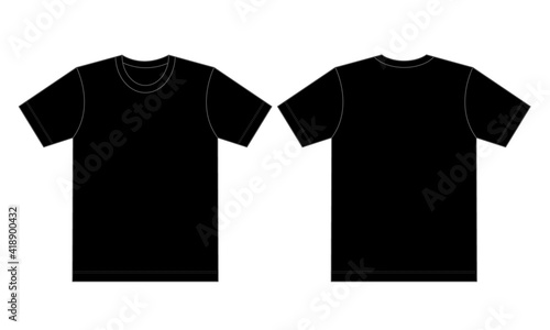 Flat Blank Black T-Shirt Vector for Template.Front And Back View.