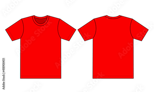 Flat Blank Red T-Shirt Vector for Template.Front And Back View.