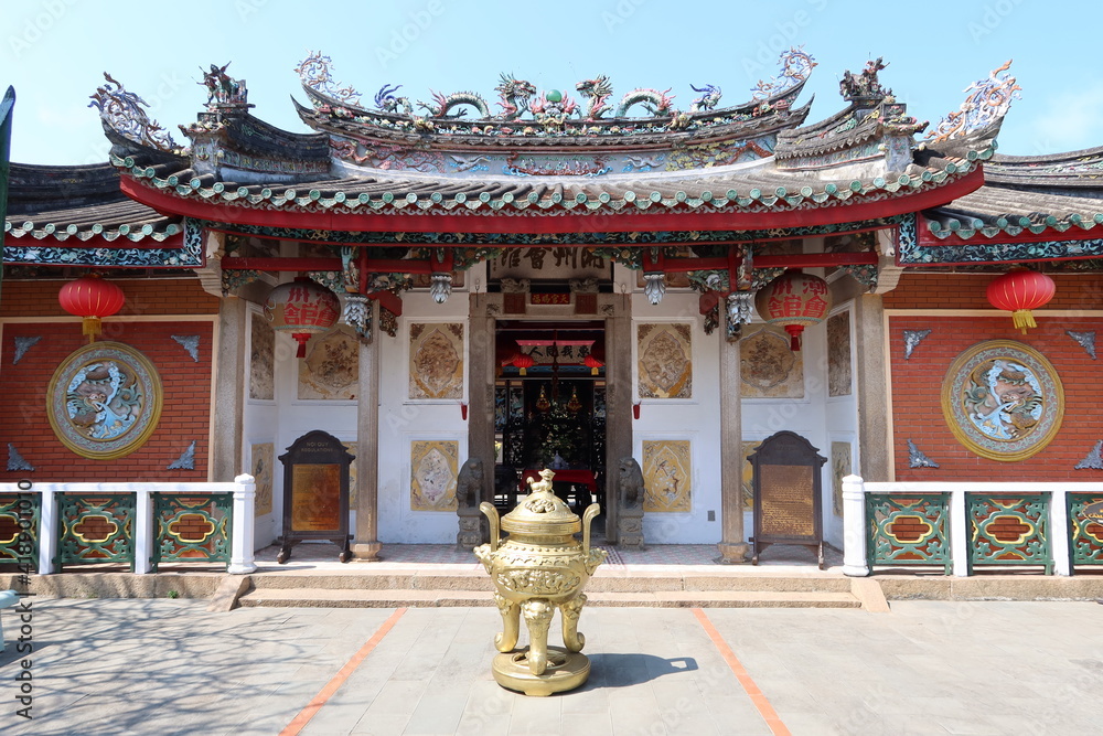 Hoi An, Vietnam, March 8, 2021: Main facade of a Taoist Temple in Hoi An, Vietnam