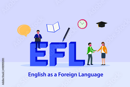 English teaching vector concept: Group of people learning english as a foreign language while wearing face mask 