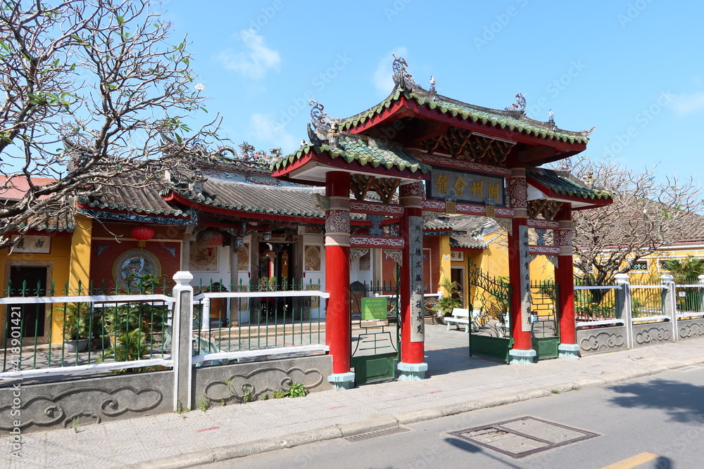 Hoi An, Vietnam, March 8, 2021: Entrance of a Taoist Temple in Hoi An, Vietnam