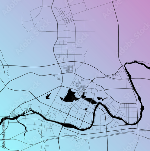 Yichun, Jiangxi, China (CHN) - Urban vector city map with parks, rail and roads, highways, minimalist town plan design poster, city center, downtown, transit network, gradient blueprint