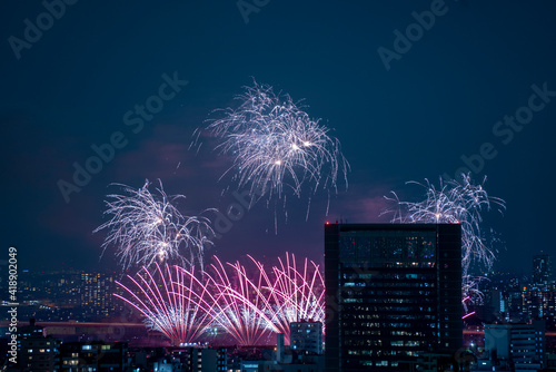 足立区花火2019　横から見る photo