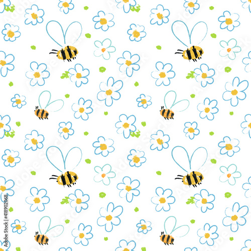 Bee and camomile vector pattern