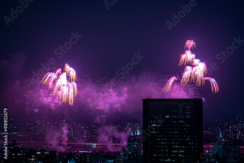 足立区花火2019　横から見る photo