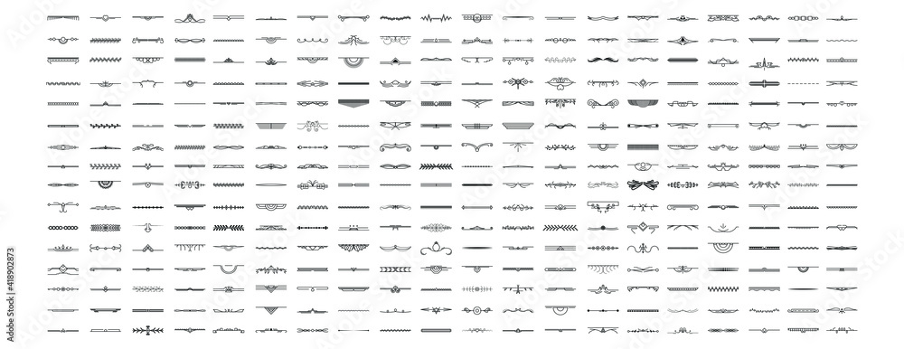 Set Black Simple Line Collection Doodle Border Elements Vector Design Style Sketch Isolated Illustration For Banner