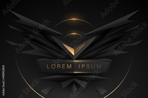Abstract black and gold geometric wings background