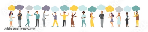 Vector illustration, flat style, people talk. People with thoughts on a white background.