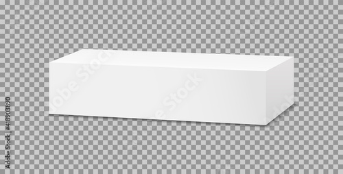 Box mockup of toothpaste. 3d white package for cosmetic and medicine. Template of carton rectangular box for tube. Blank cardboard isolated on transparent background. Packaging of product. Vector