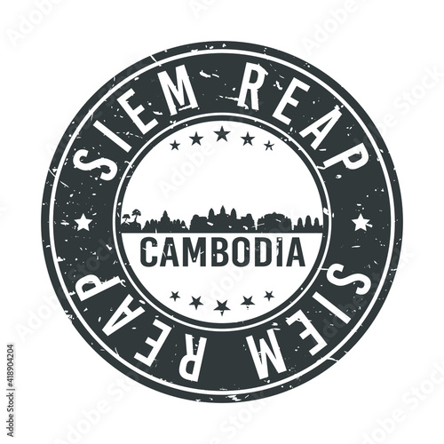 Siem Reap Cambodia Skyline. Round Postmark Icon City Design. Vector Landmark Travel.