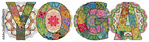 Mandala with word yoga. Vector decorative zentangle object