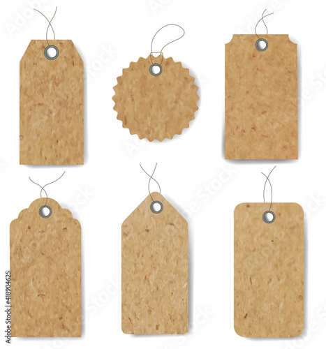 Old Paper Price Tag Set Isolated Grey Background With Gradient Mesh, , Vector Illustration